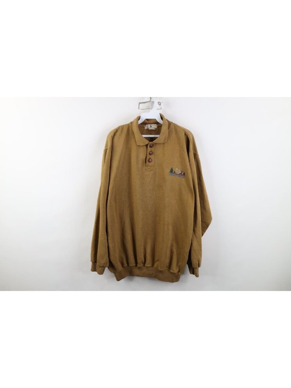 Vintage 90s Nature Deer Buck Collared Pullover Sweatshirt Mens Size XL Brown